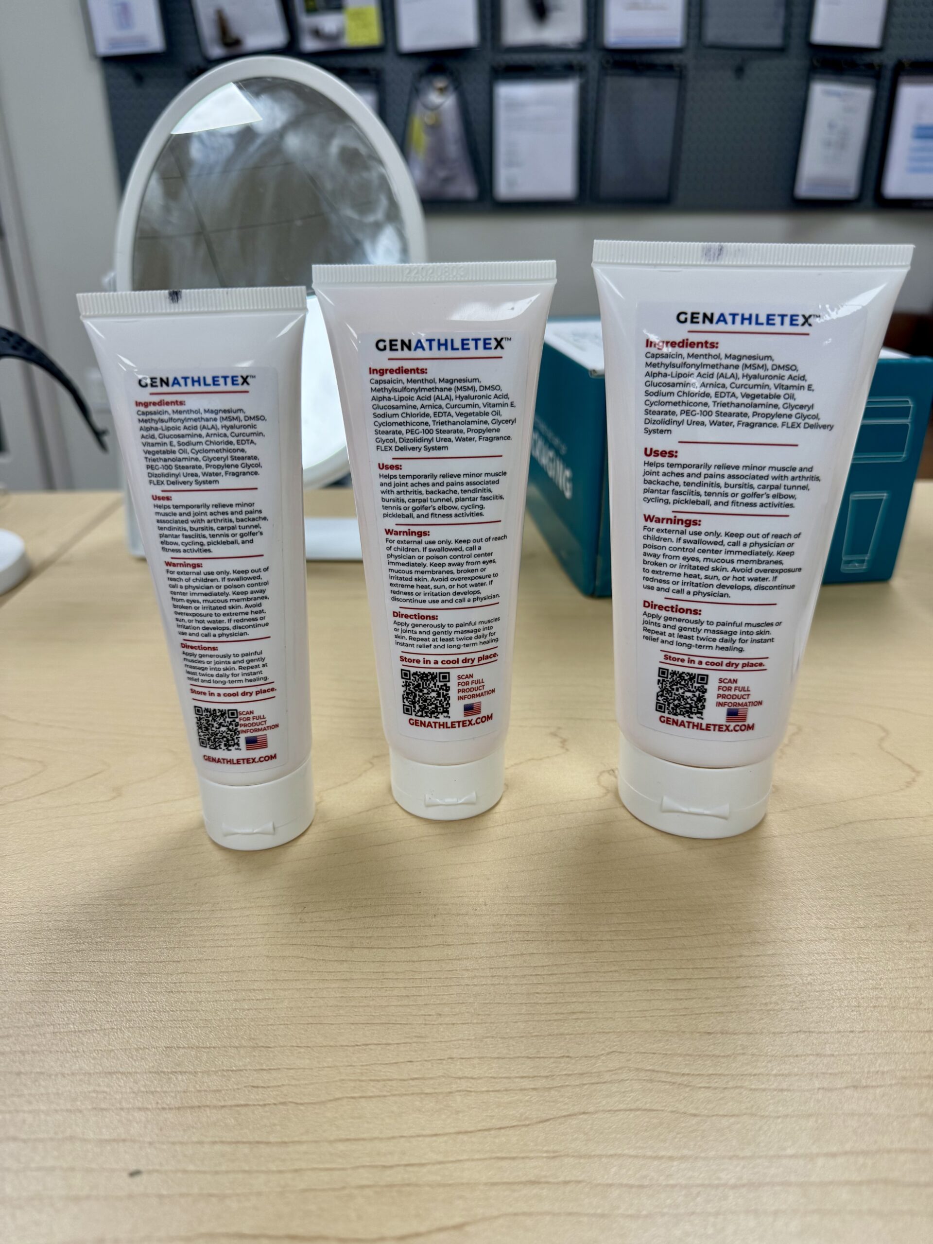 Back labels of XKINI Muscle & Joint Pain Cream 3 oz, 4 oz and 6 oz tubes
