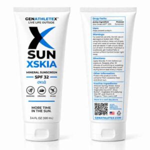 GenAthleteX XSKIA Mineral Sunscreen SPF 32 white tubes showing front packaging and back Drug Facts label